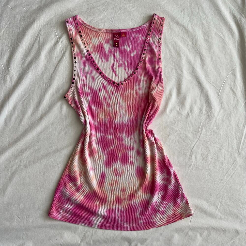 Y2K Embellished Multicolor Pink & White Tank Top - Size M
